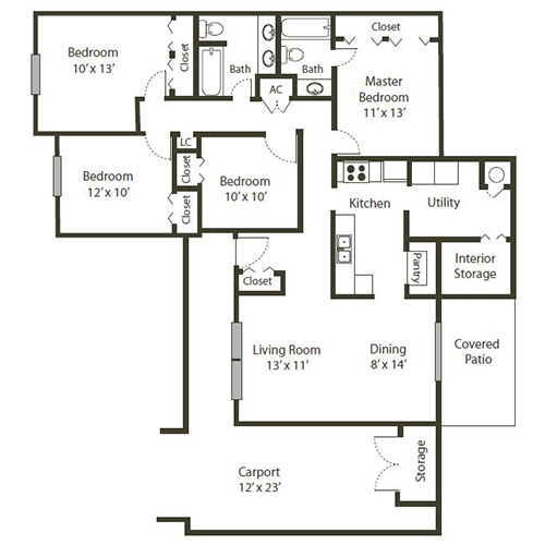Lakeshore Village Apartments four bedroom, two bath