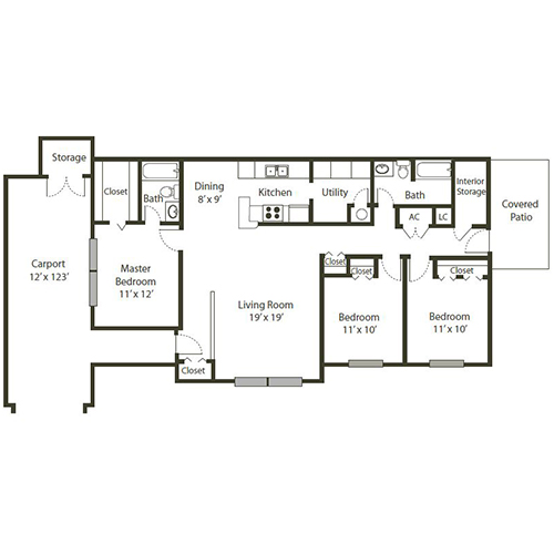Lakeshore Village Apartments three bedroom, two bath