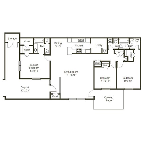 Lakeshore Village Apartments three bedroom, 2.5 bath