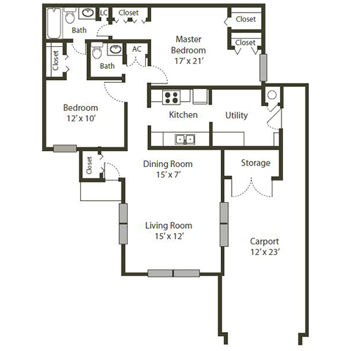 Lakeshore Village Apartments two bedroom, 1.5 bath